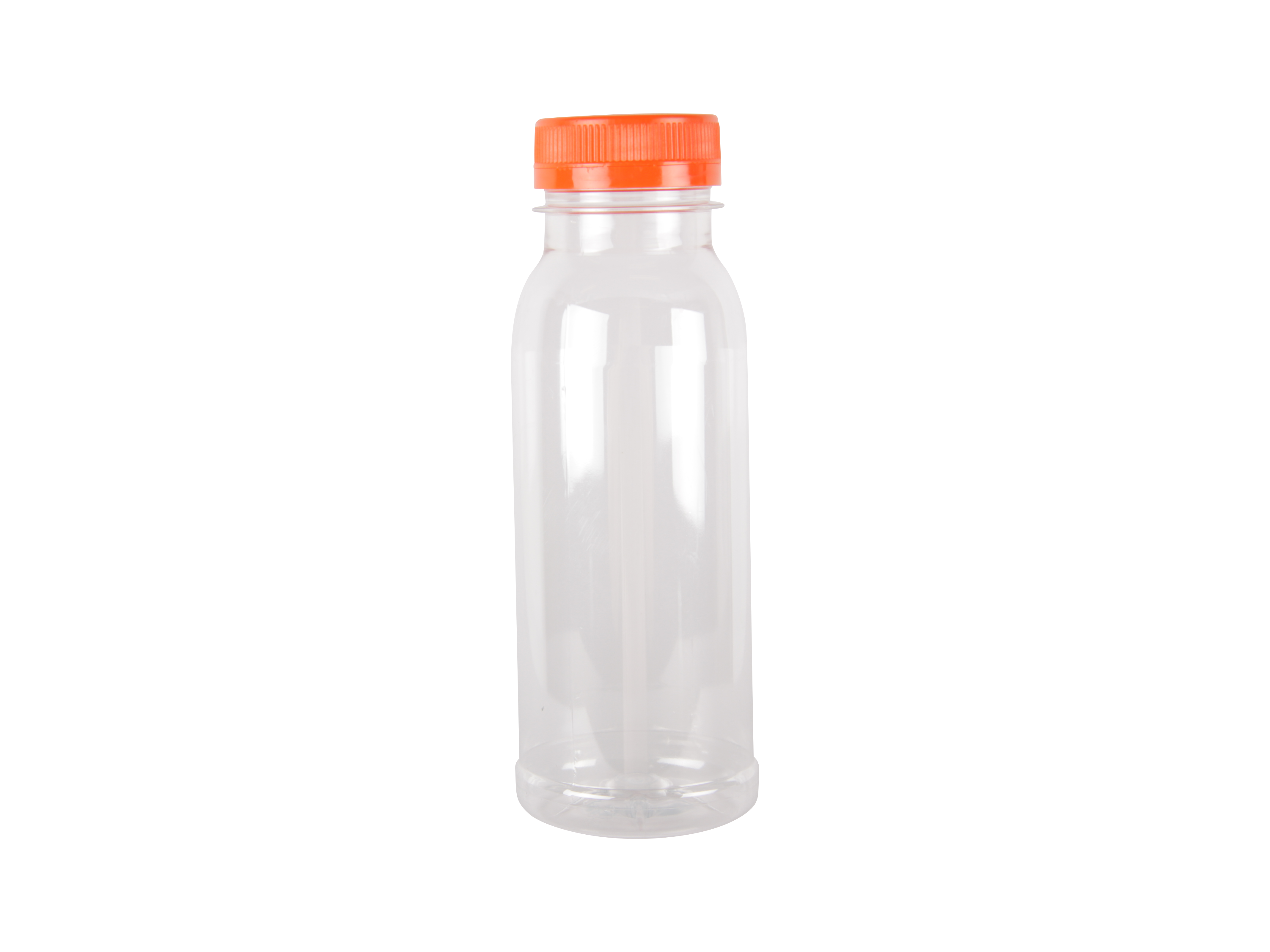 PET fles voor smoothies en sapjes met oranje dop