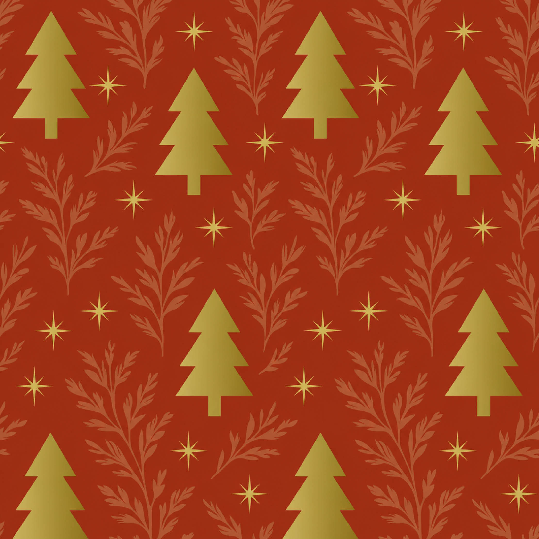 Inpakpapier Golden Pines Red
