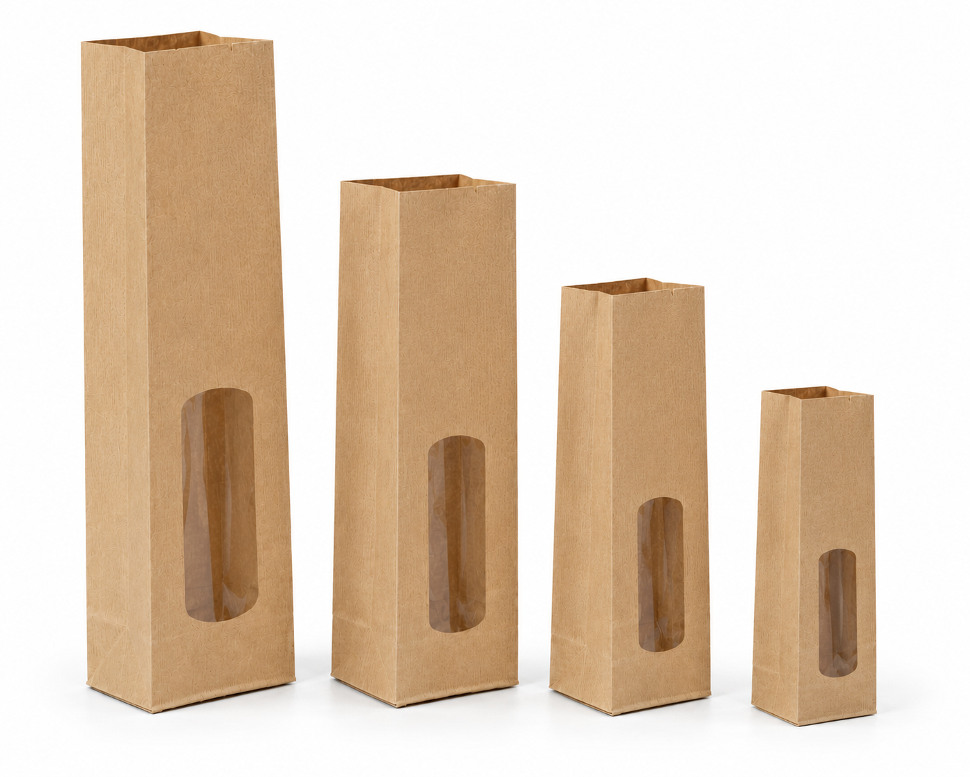 Blokbodemzak bruin kraft met venster diverse formaten