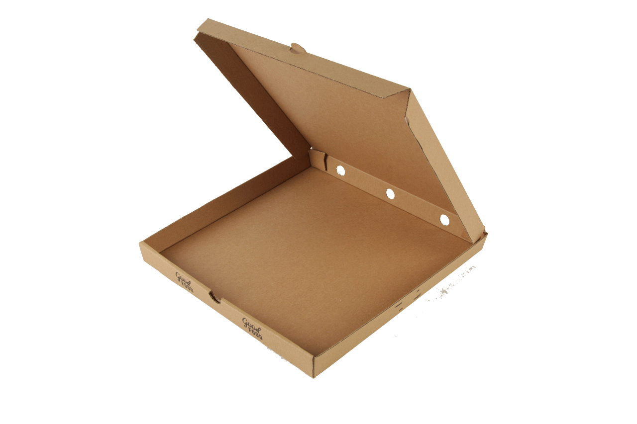 Pizzadozen bruin met opdruk good food formaat 290x290x30
