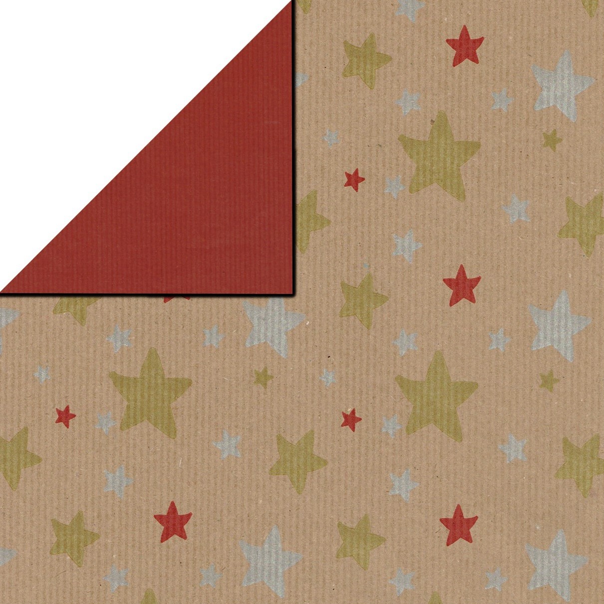 Inpakpapier Kerststerren rood goud
