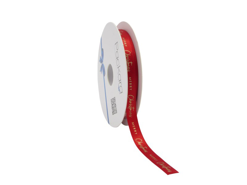 Satijnlint Merry Christmas 10mm rood goud