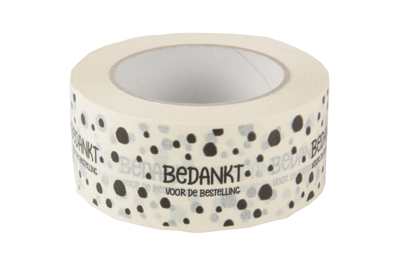 Papiertape wit met zwarte opdruk bedankt voor de bestelling
