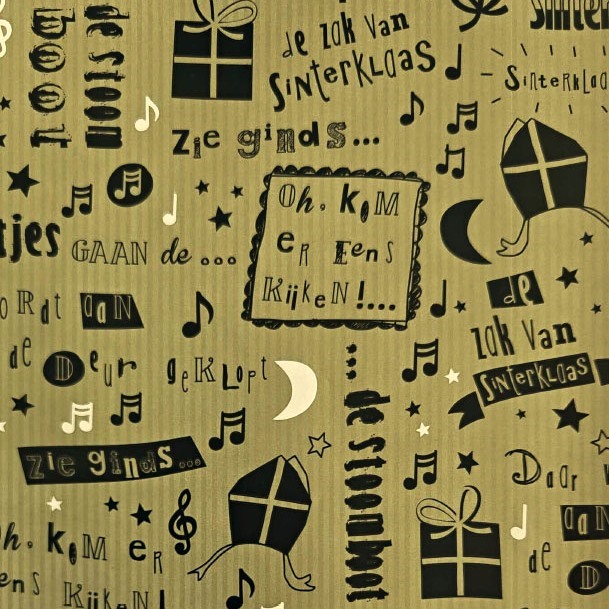 Inpakpapier Sinterklaasliedjes Goud