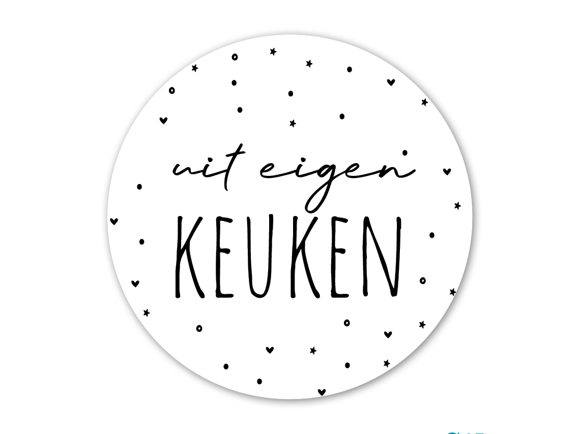 Food sticker met opdruk 'uit eigen keuken'