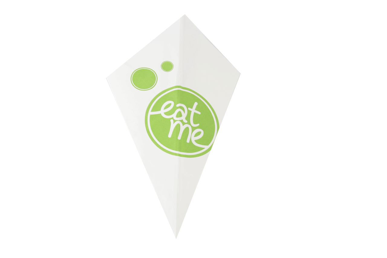 Puntzakken friet met opdruk 'eatme'