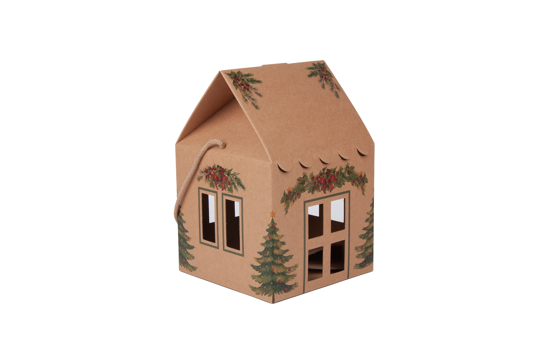 Kartonnen cadeauhuis Kerst
