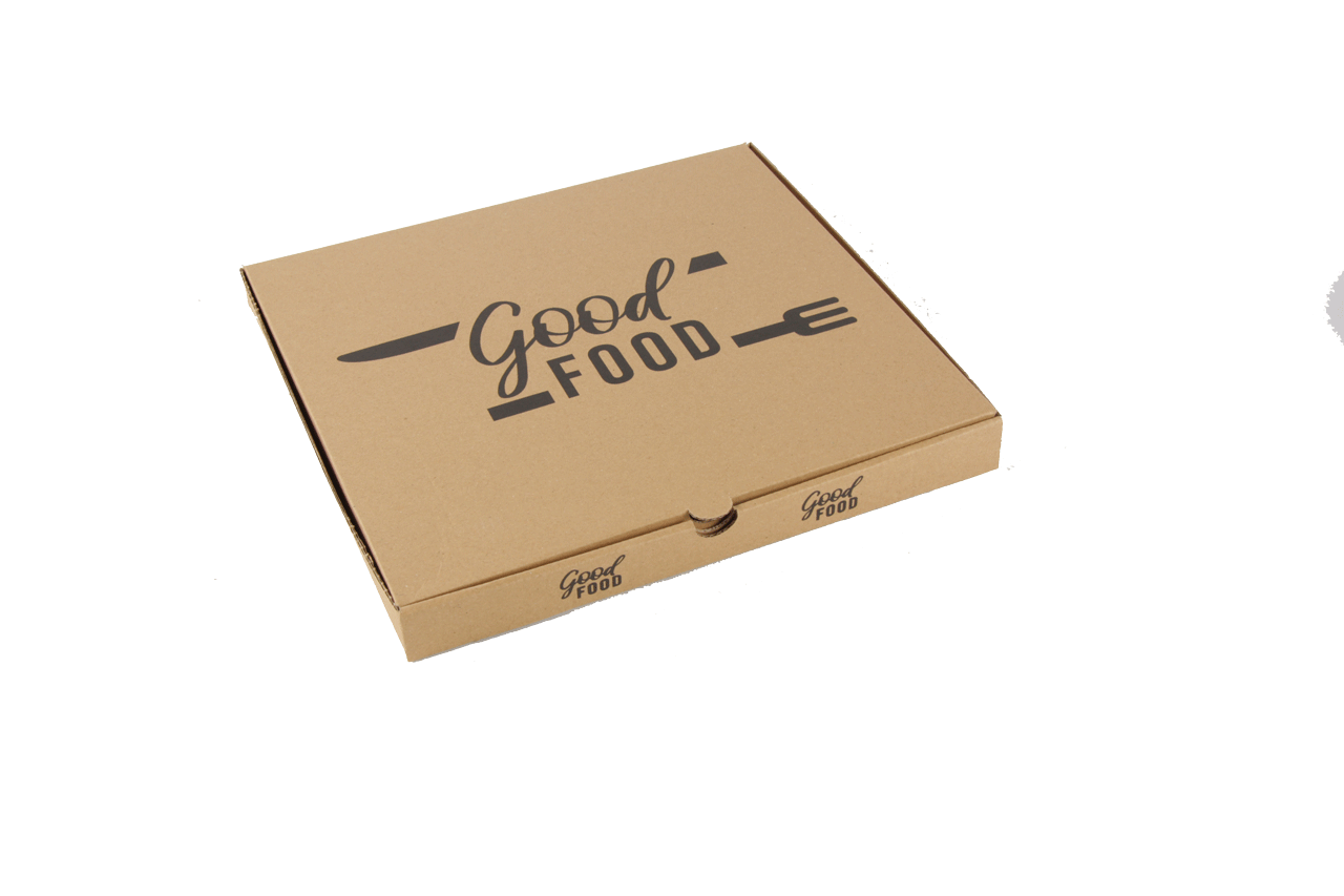 Pizzadozen bruin met opdruk good food formaat 290x290x30