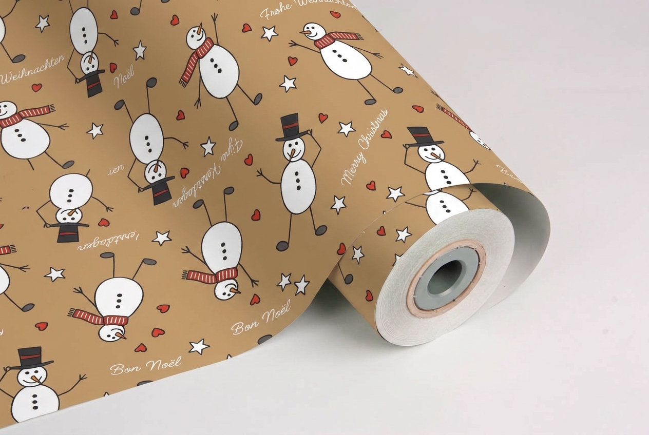 Kerst inpakpapier op rol snowman