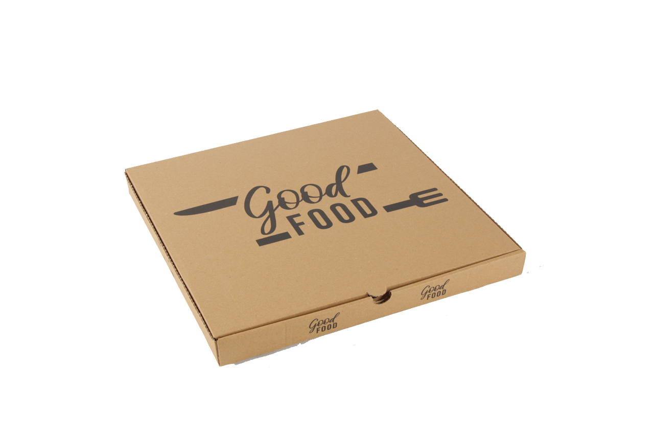 Pizzadozen bruin met opdruk good food formaat 320x320x30