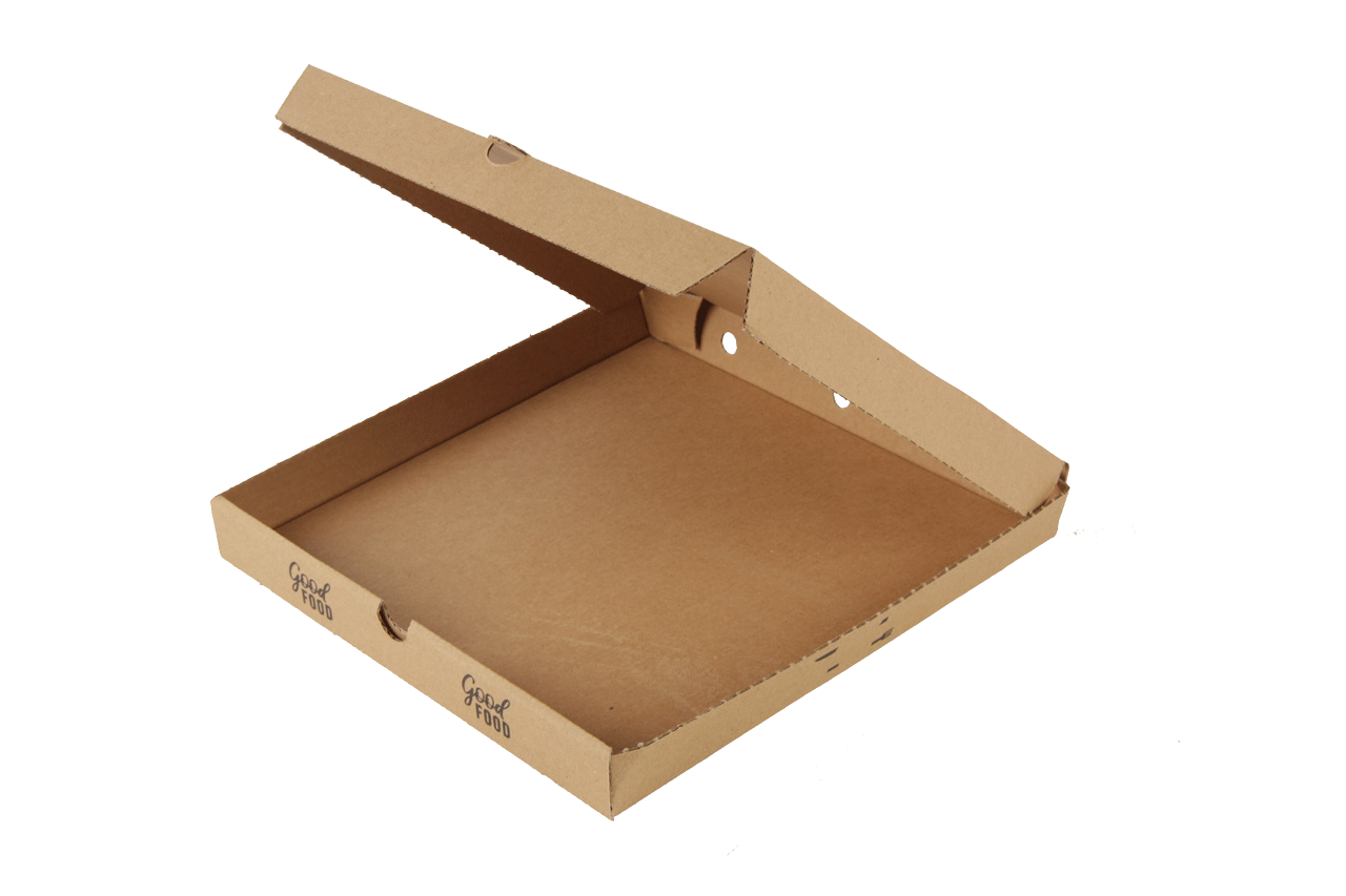 Pizzadozen bruin met opdruk good food formaat 260x260x30