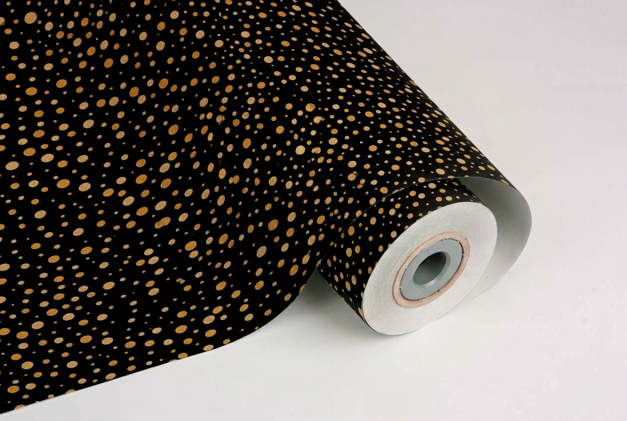 inpakpapier metallic black gold silver dots