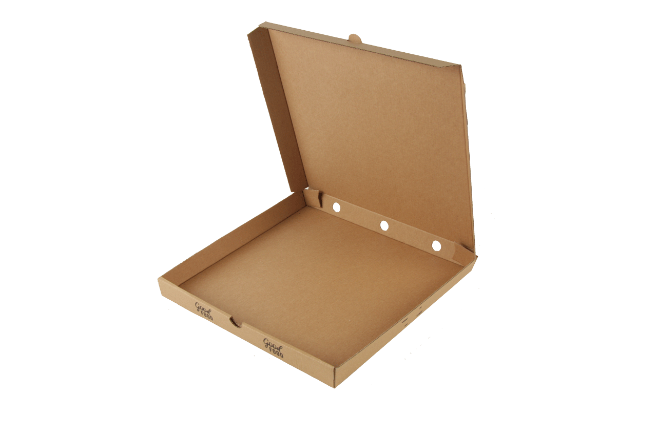 Pizzadozen bruin met opdruk good food formaat 320x320x30